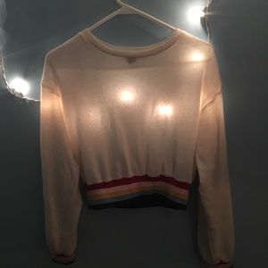 White sweatshirt crop with rainbow detailing